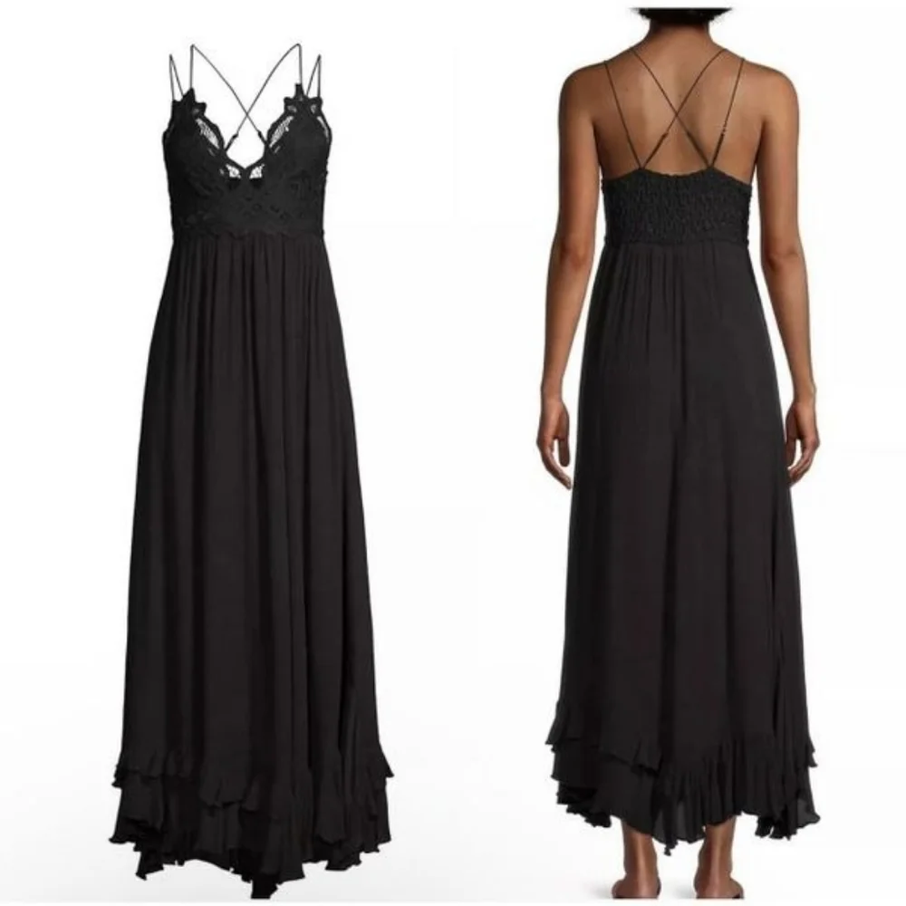 free people Woman's Dress adella Lace Detail maxi slip Black Dress - Picture 5 of 16